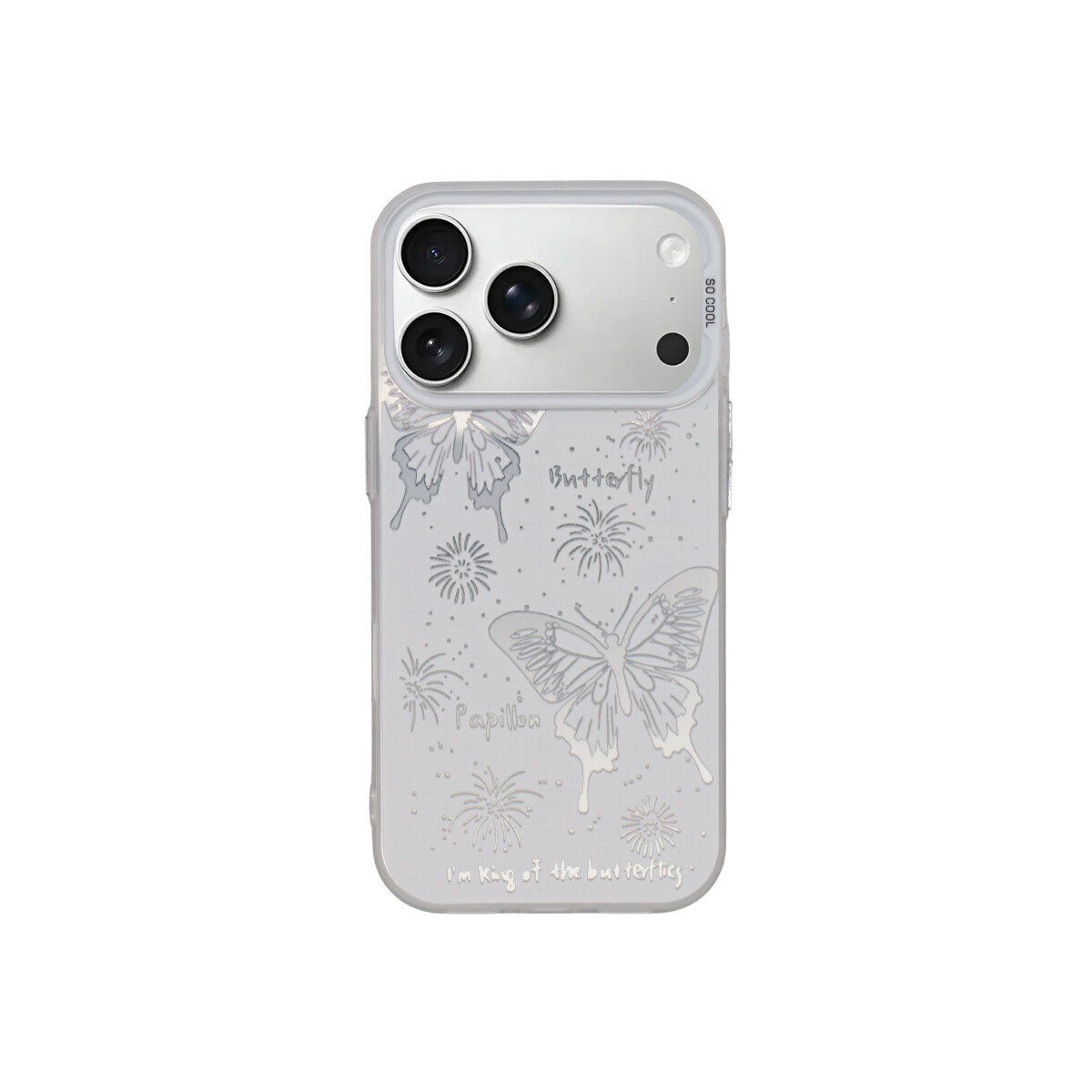 Protector para iPhone 17 Pro diseño mariposas color plateado 