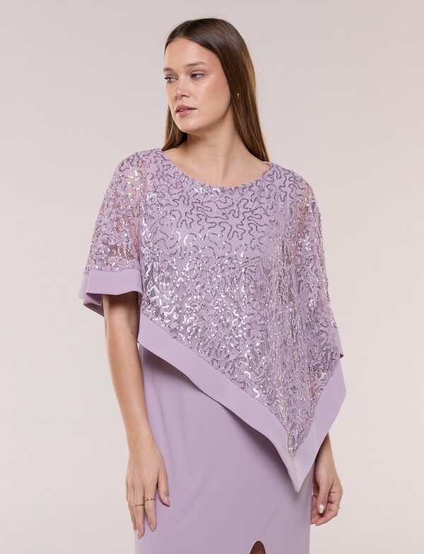 Vestido Noche Con Capa Bordada LAVANDA