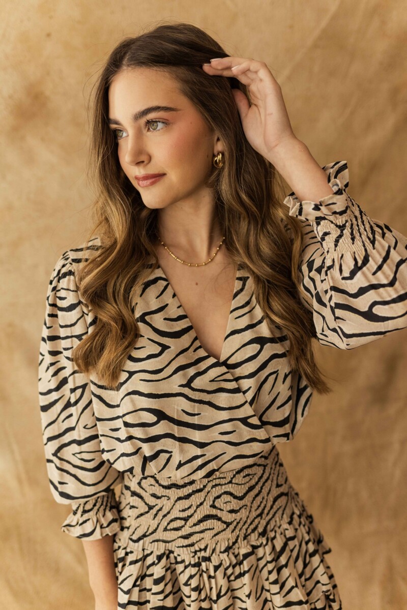 VESTIDO VALENTINA MINI VINTAGE BEIGE ZEBRA VESTIDO VALENTINA MINI VINTAGE BEIGE ZEBRA