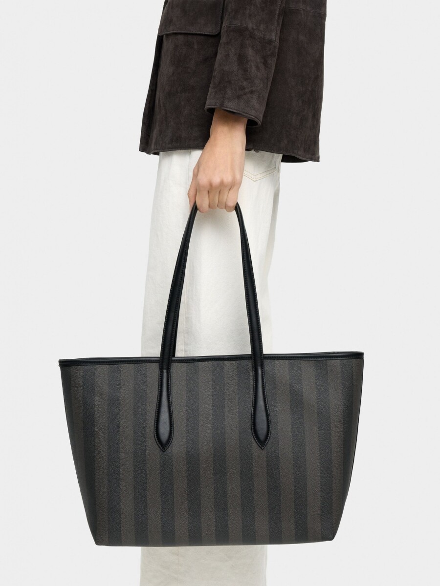 Bolso Shopper A Rayas Con Bolsa Extraíble negro