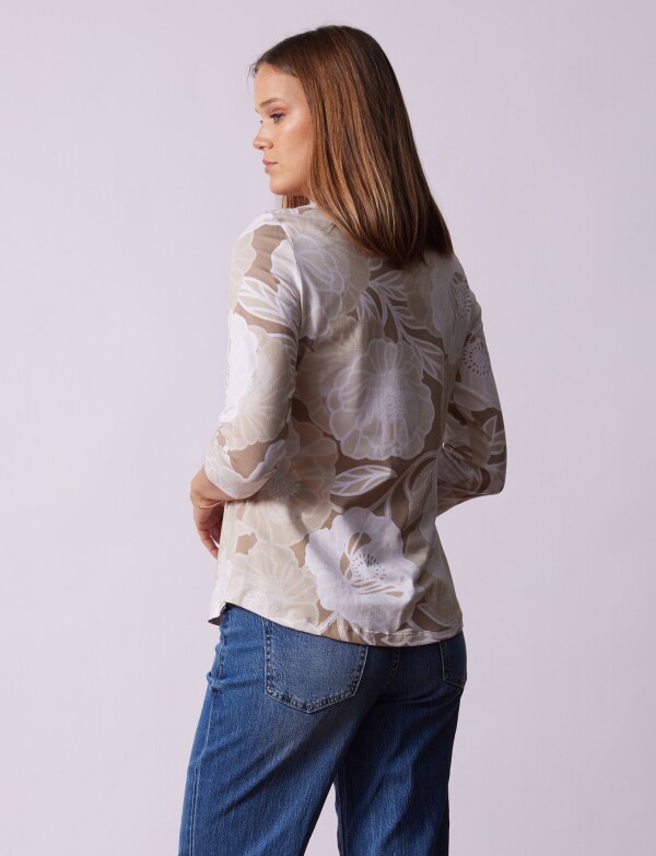 Remera Esc Cuadrado Flores BEIGE/MULTI