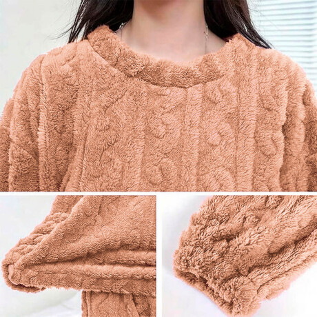 Conjunto Pijama Jogging Peluche Abrigo Buzo Pantalón Marron