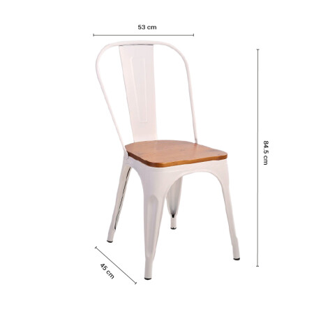 SILLA MADERA TOLIX Silla Metálica Con Asiento de Madera Tolix Blanca
