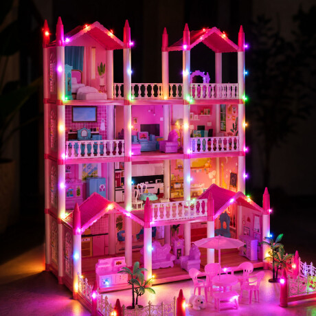 Casa De Muñecas 3 Pisos Varios Espacios Muebles Y Accesorios Rosa