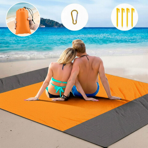 Manta Playa Picnic Camping Tela Oxford 210 X 200 Cm + Bolso Color Naranja