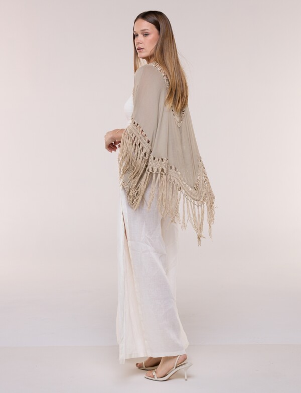 Cardigan Con Flecos Y Espalda Crochet TOSTADO