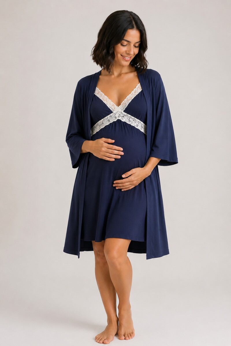 Camisón Maternal Avelina Azul Marino