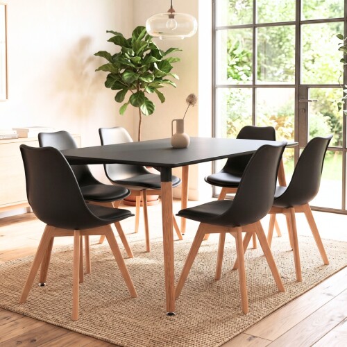 Juego de Comedor 6 Sillas Eames acolchada 120 Negro
