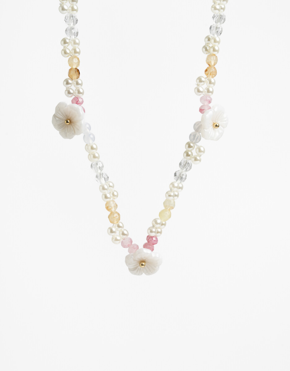 Collar Para Niñas Perlas Y Flor 