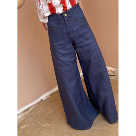 Pantalon Wide Xl Linen Ss26 Azul Piedra