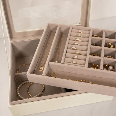 Joyero con visor y 2 pisos - 23x19x9cm Marron