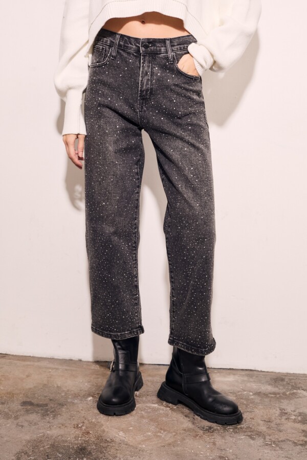 Jean Recto Apliques Negro