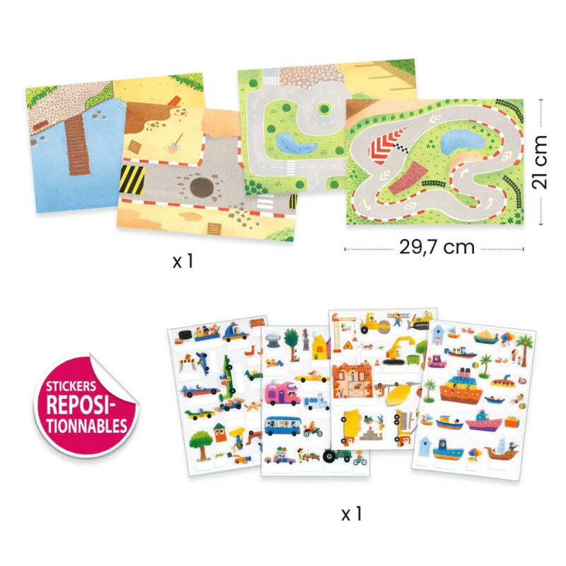 Sticker Escenas de vehículos 3D con pegatinas de Djeco Sticker Escenas de vehículos 3D con pegatinas de Djeco