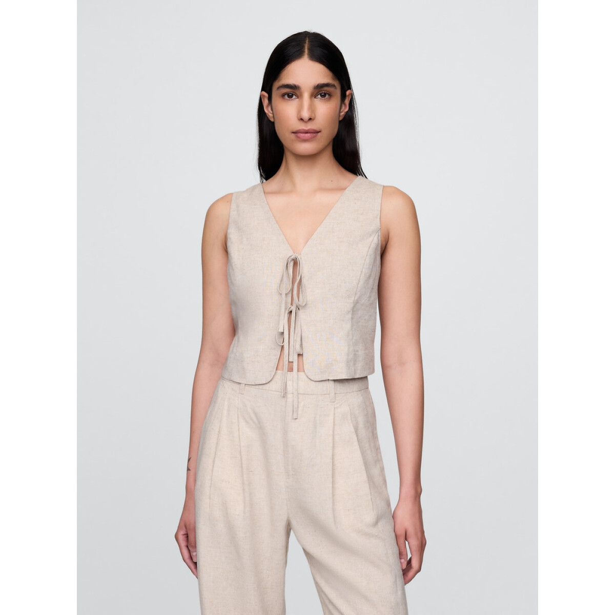 SL TIE FRONT VEST - FLAX LINEN 