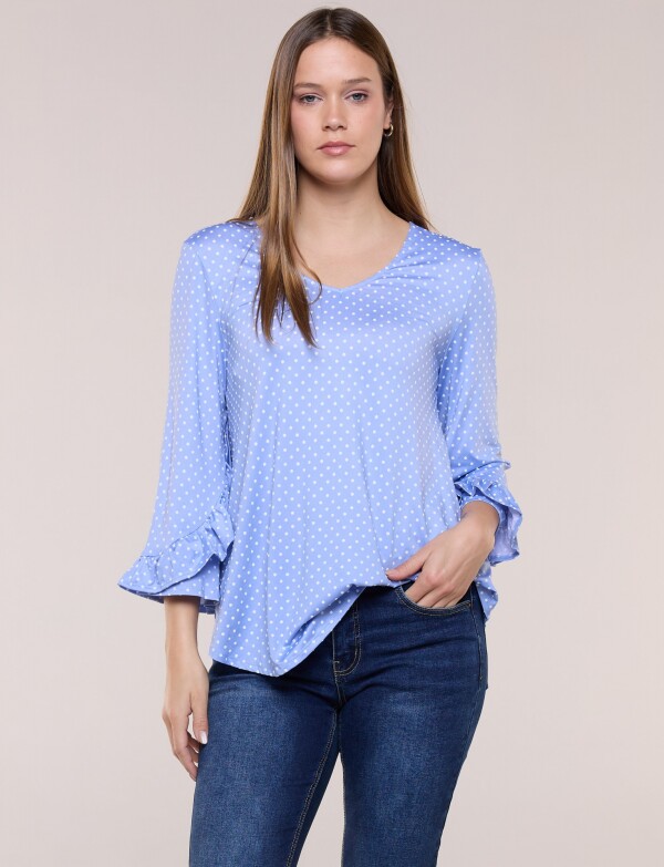 Blusa Lunares Manga 3/4 Con Volados CELESTE/MULTI