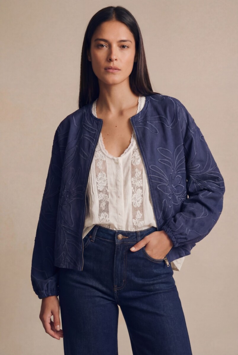 Campera Bomber Con Bordado - Denim 
