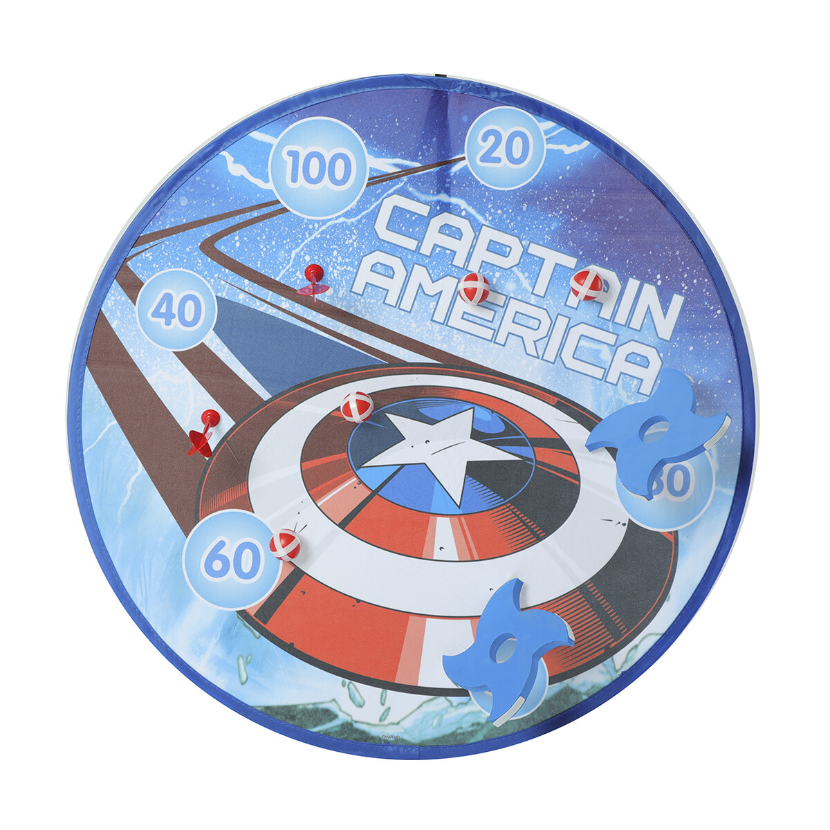 Set Tiro Blanco Tela Capitán América 72 cm con Dardos, Pelotas y Estrellas 