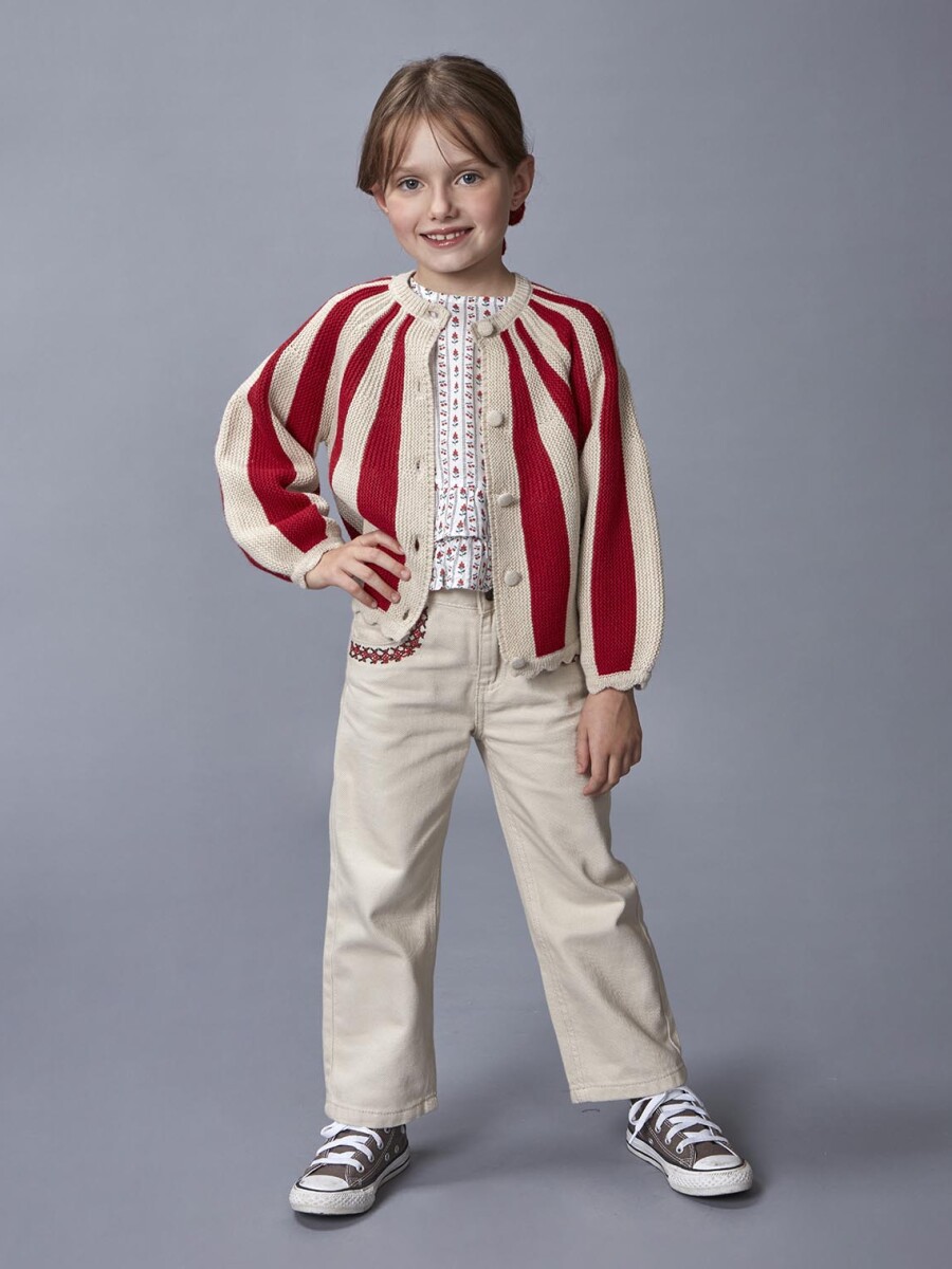 Pantalon Recto Con Bordados Piedra