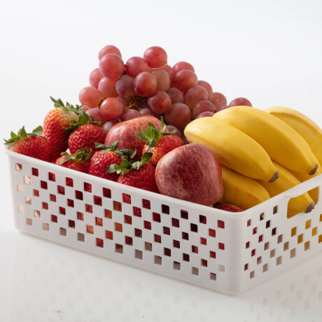 Caja Cesto Organizador Plástico Calado Quadratta 34x27x9Cm Blanco