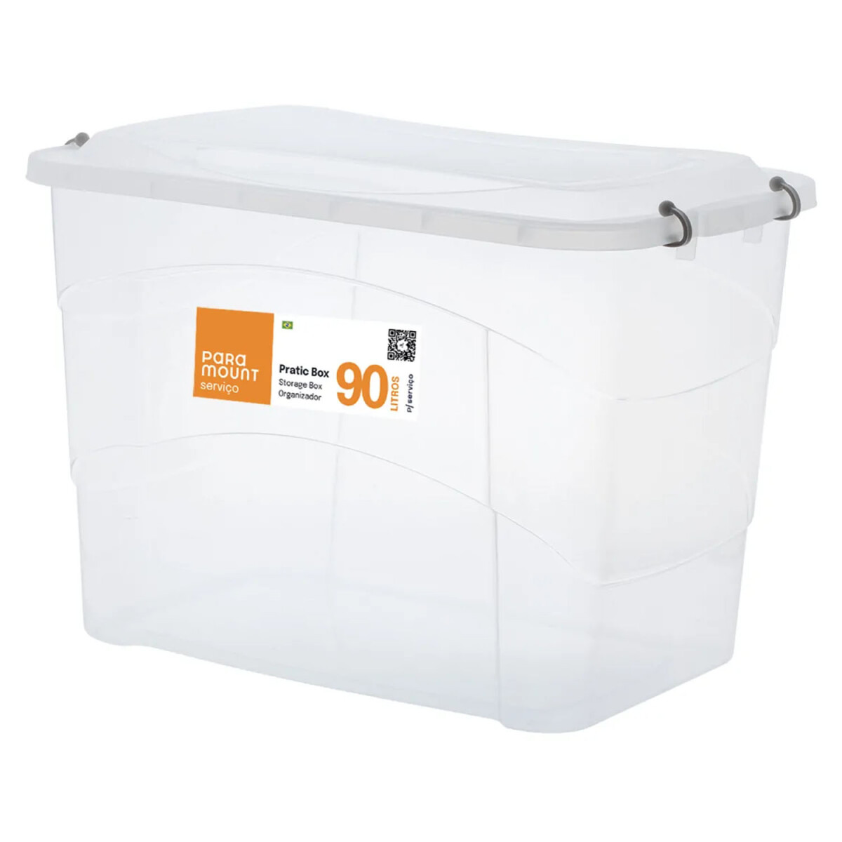 Caja Organizadora Plástica c/ Tapa y Trabas Pratic Box 90Lts - Transparente 