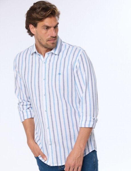 CAMISA DE LINO RAYADA Azul