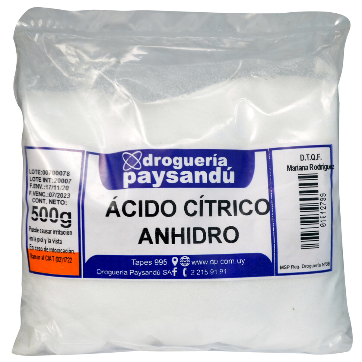 Ácido Cítrico Anhidro - 500 g 