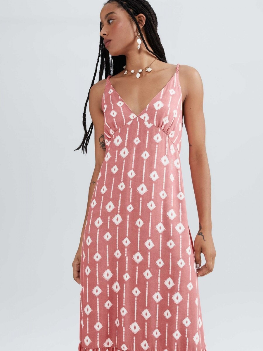 VESTIDO LARGO CON ESCOTE EN V - ROSADO 