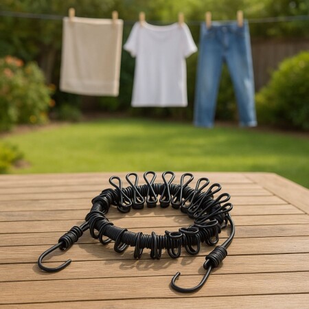 CUERDA ELASTICA CON 12 GANCHOS PALILLOS NEGRO