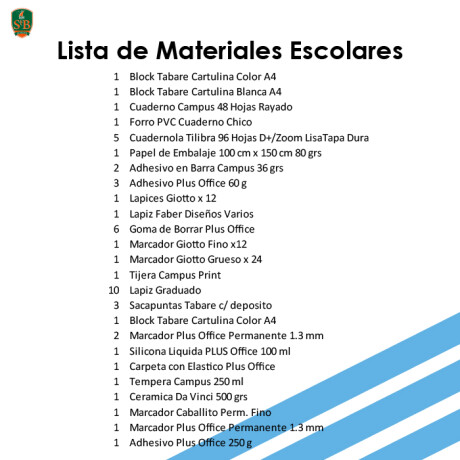 Lista de Materiales Escolares St Brendan's - 2º Escuela Niños Lista de Materiales Escolares St Brendan's - 2º Escuela Niños