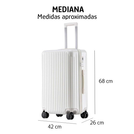 Valija Mediana Rígida 4 Ruedas 360° con Candado Integrado Blanco