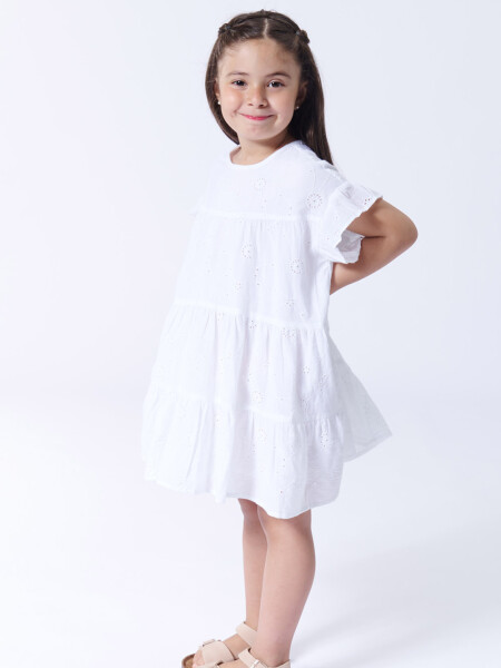 Vestido broderie manga volados Blanco