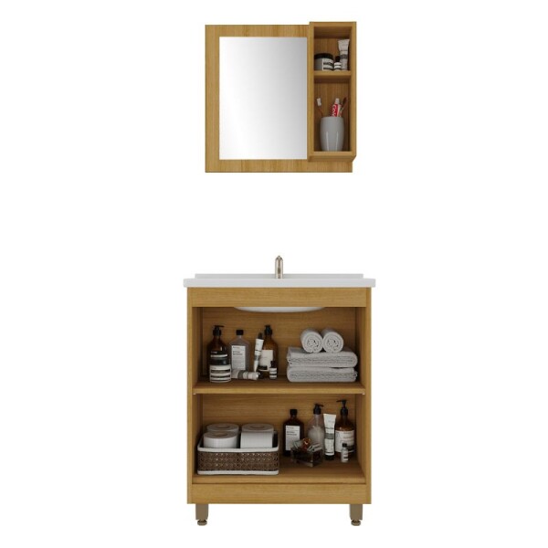 MUEBLE DE BAÑO 60 CM CON MESADA Y ESPEJO - MIEL/FUME MUEBLE DE BAÑO 60 CM CON MESADA Y ESPEJO - MIEL/FUME