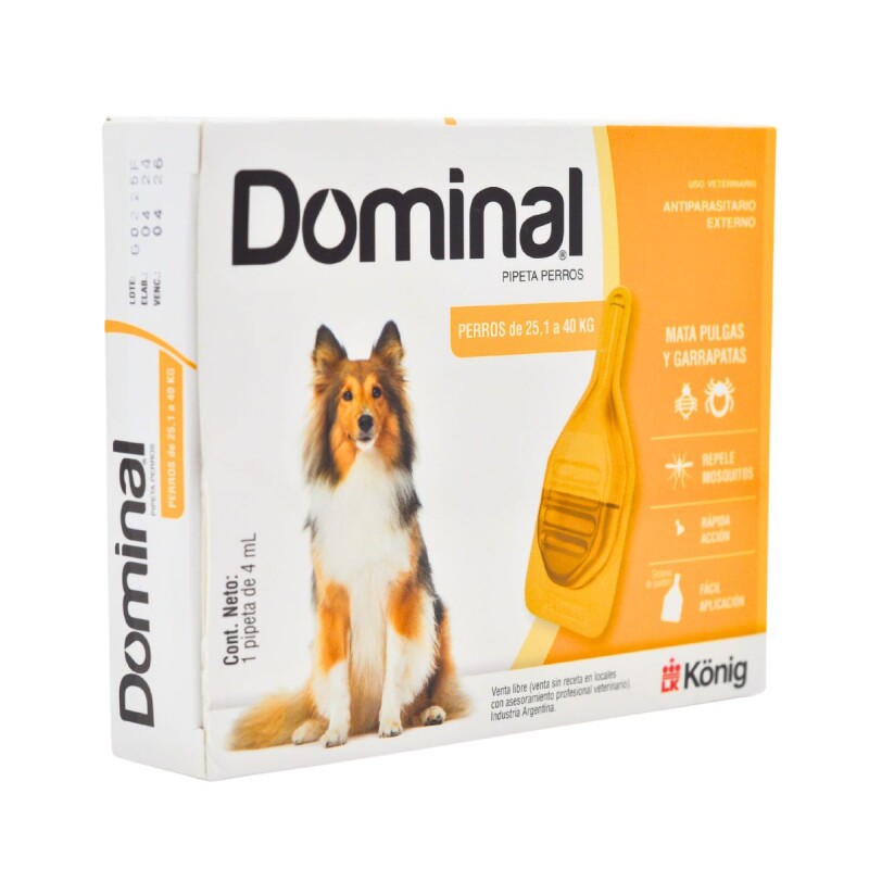 PIPETA ANTIPULGAS Y GARRAPATAS PARA PERROS DOMINAL KONIG DE 25,1 A 40 KG