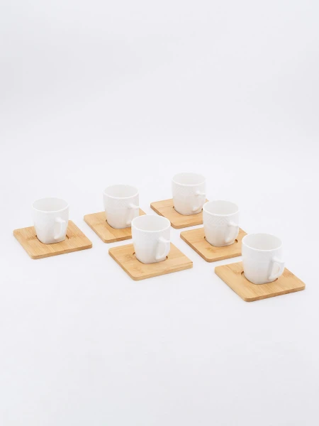 TAZAS DE CAFÉ CON PLATO BAMBOO SET X 6 BLANCO