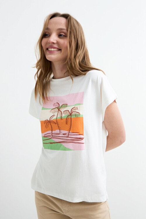 Remera m/c estampada Palmeras BLANCO