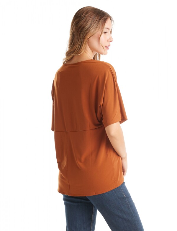Blusa Manga Japonesa & Escote V TERRACOTA
