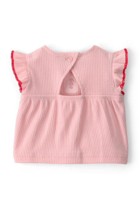 Set tres piezas, short de chambray más remera y vincha de algodón acanalado rosa Set tres piezas, short de chambray más remera y vincha de algodón acanalado rosa