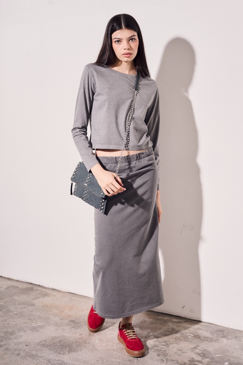 Falda Lavada Tajo Gris Oscuro