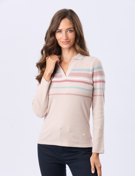 REMERA POLO RAYADA Beige