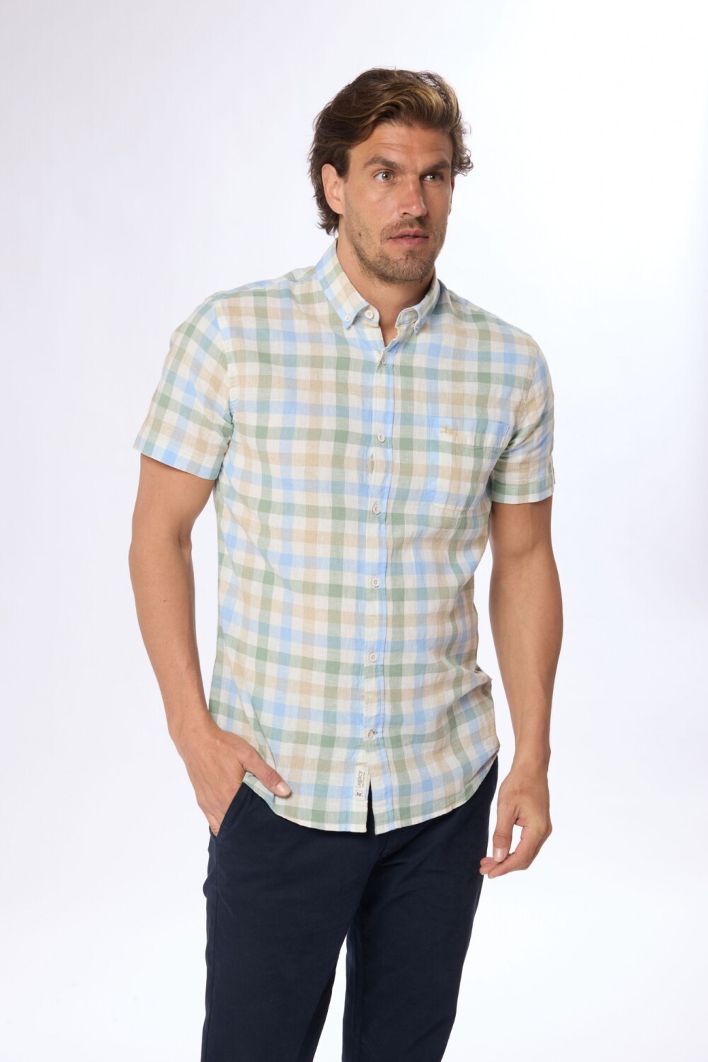 CAMISA DE LINO A CUADROS Verde