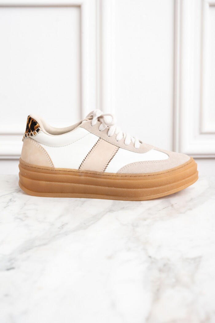 Zapatilla Combinada Cuero Nácar