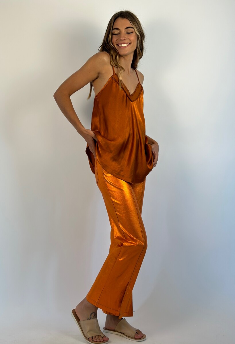 PANTALON METALIZADO AMARANTO - NARANJA 