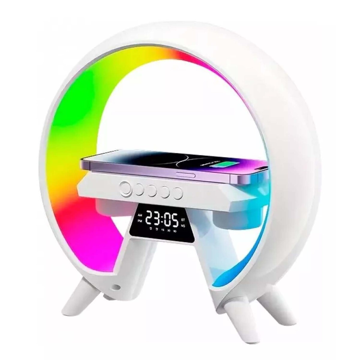 Parlante Bluetooth c/ Carga Rápida Inalámbrica Cel y Luz RGB - Blanco 