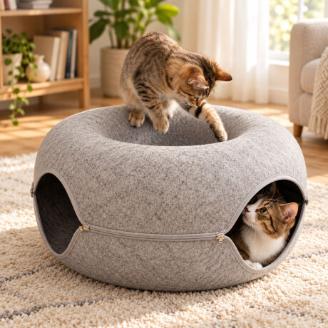 Cama Túnel Integrado Gatos Fieltro Dona Rascador Resistente Gris Claro