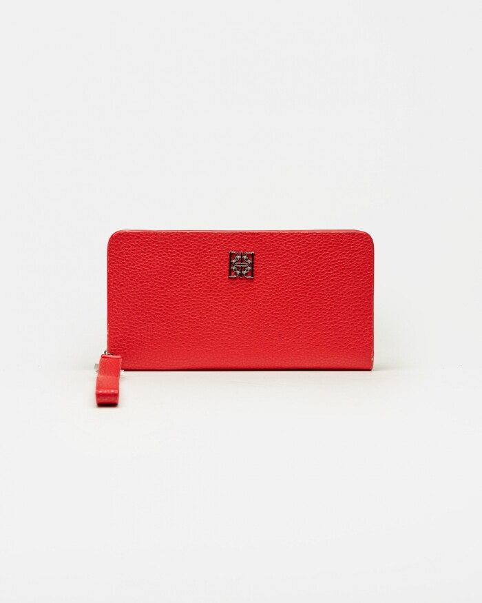 Billetera Con Cierre Mint En Efecto Cuero Charol Rojo