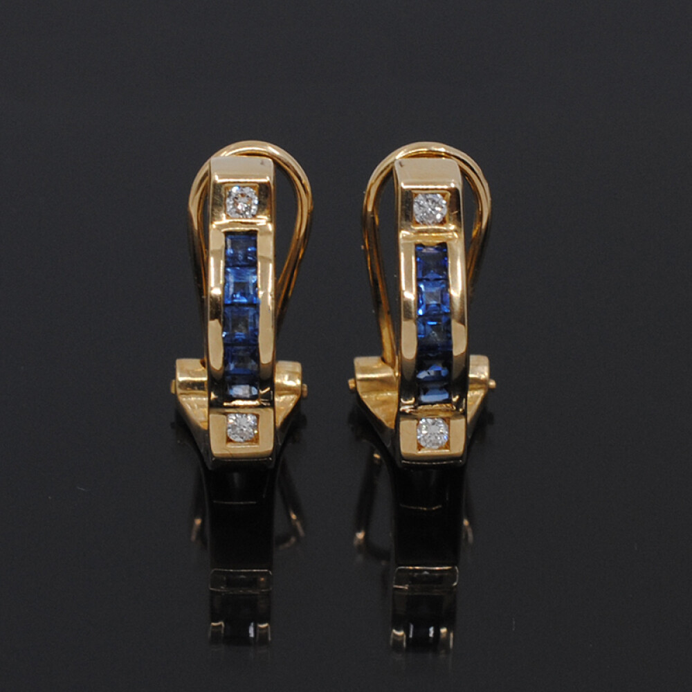 Caravanas en oro 18k amarillo con brillantes y zafiros carré Caravanas en oro 18k amarillo con brillantes y zafiros carré