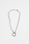 Collar acero dije aro con perlas plateado