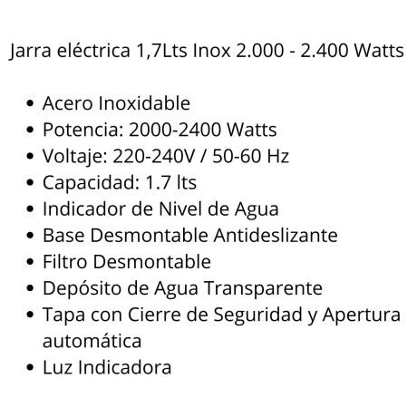 Jarra eléctrica Enxuta 1.7 lts acero inox. V01
