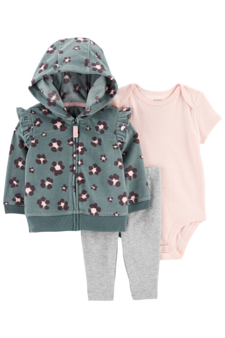 Set tres piezas campera con capucha de micropolar, body manga corta y pantalón Sin color