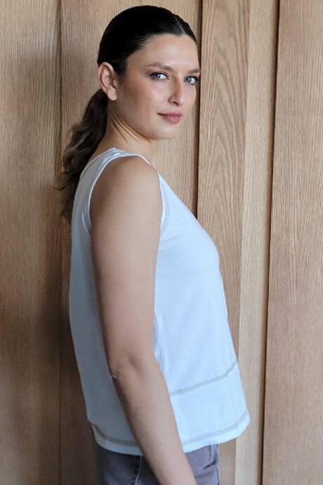 Musculosa Aloe Blanco pespunte beige